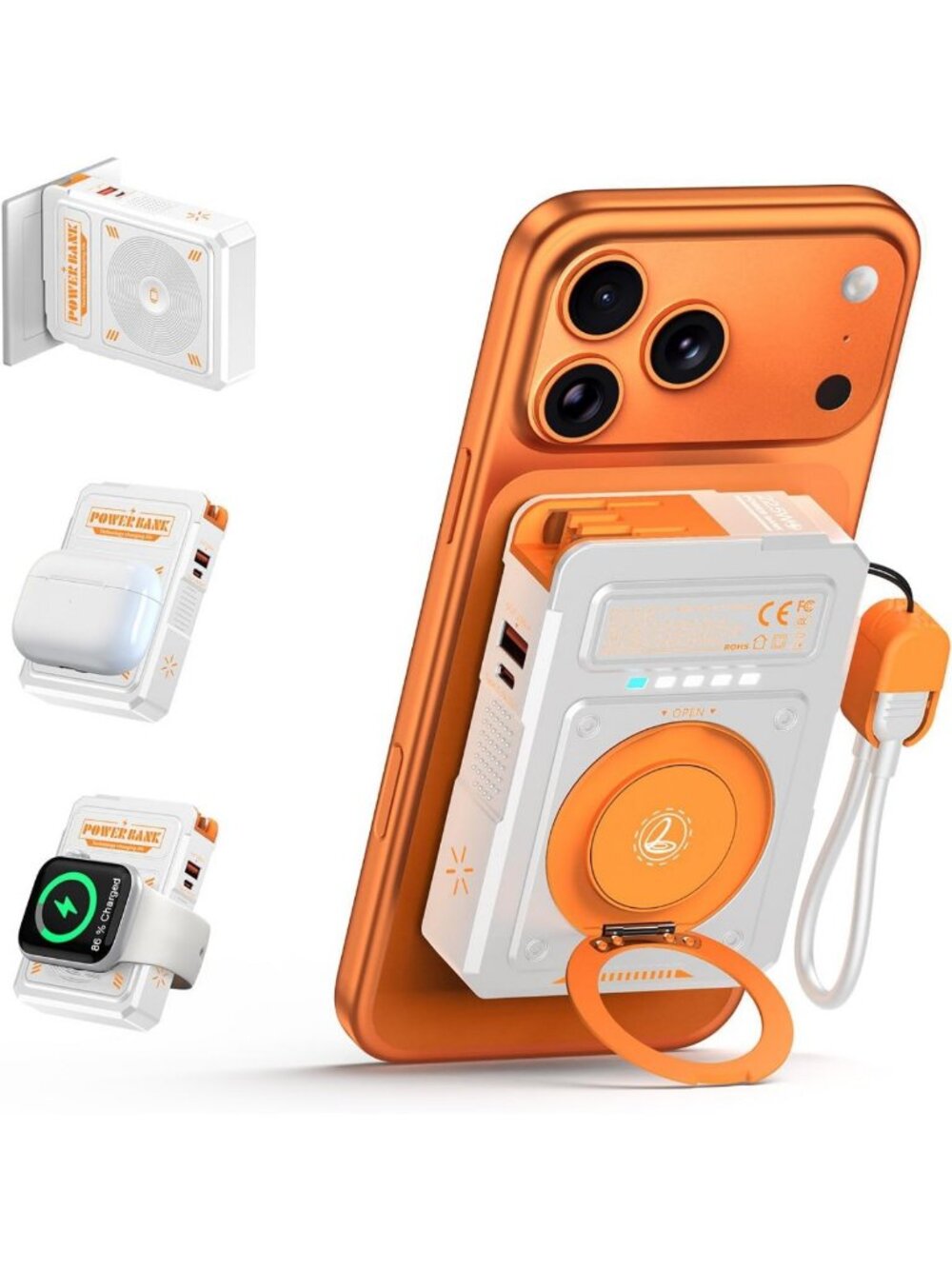 10000mAh 5-in-1 Magnetic Portable Charger, Fast Wireless Power Bank for iPhone